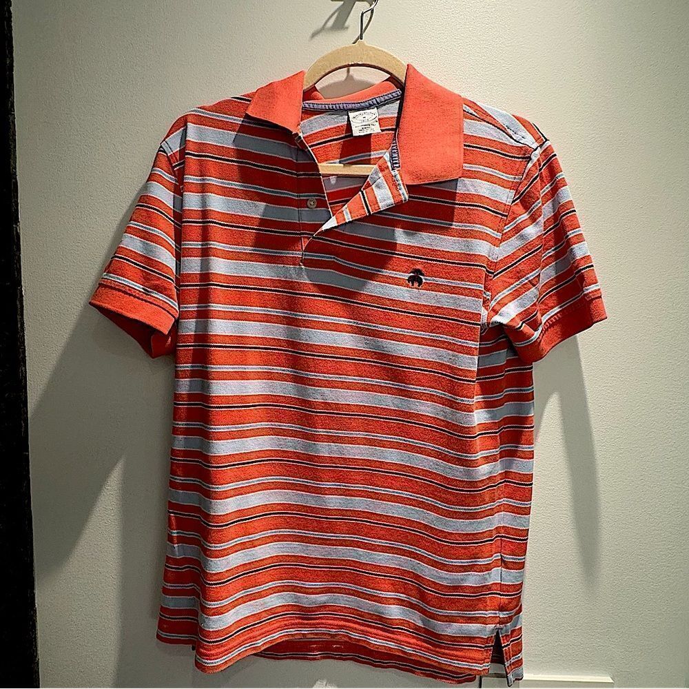 Brooks Brothers - Polo Shirt Orange / Baby Blue Short Sleeve Slim Fit Size M